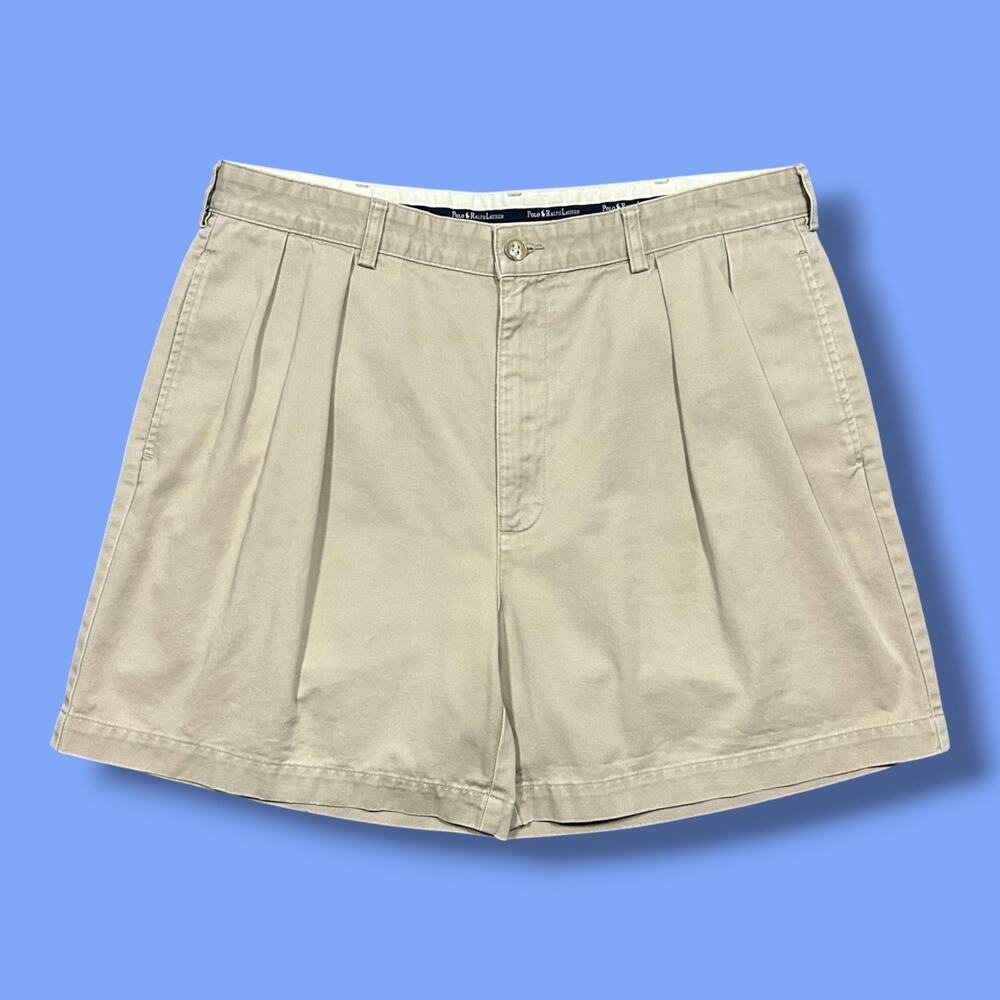Vintage Polo Ralph Lauren Chino Shorts 90s Cotton Andrew Beige Tan Pleated 35